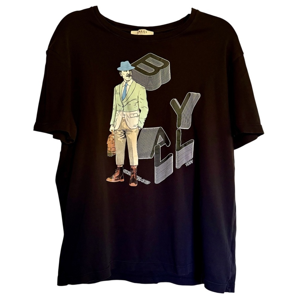 Bally Switzerland‎  Black Graphic Logo T Shirt Men's Size US 44
